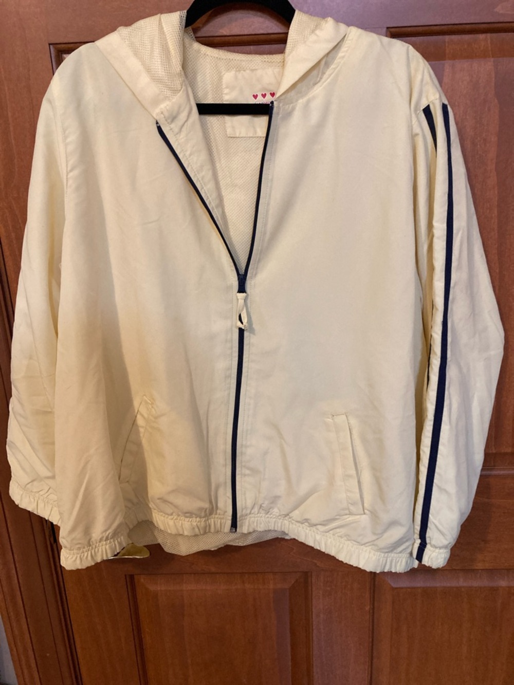 Three Hearts Cream Hooded Windbreaker with Navy Trim